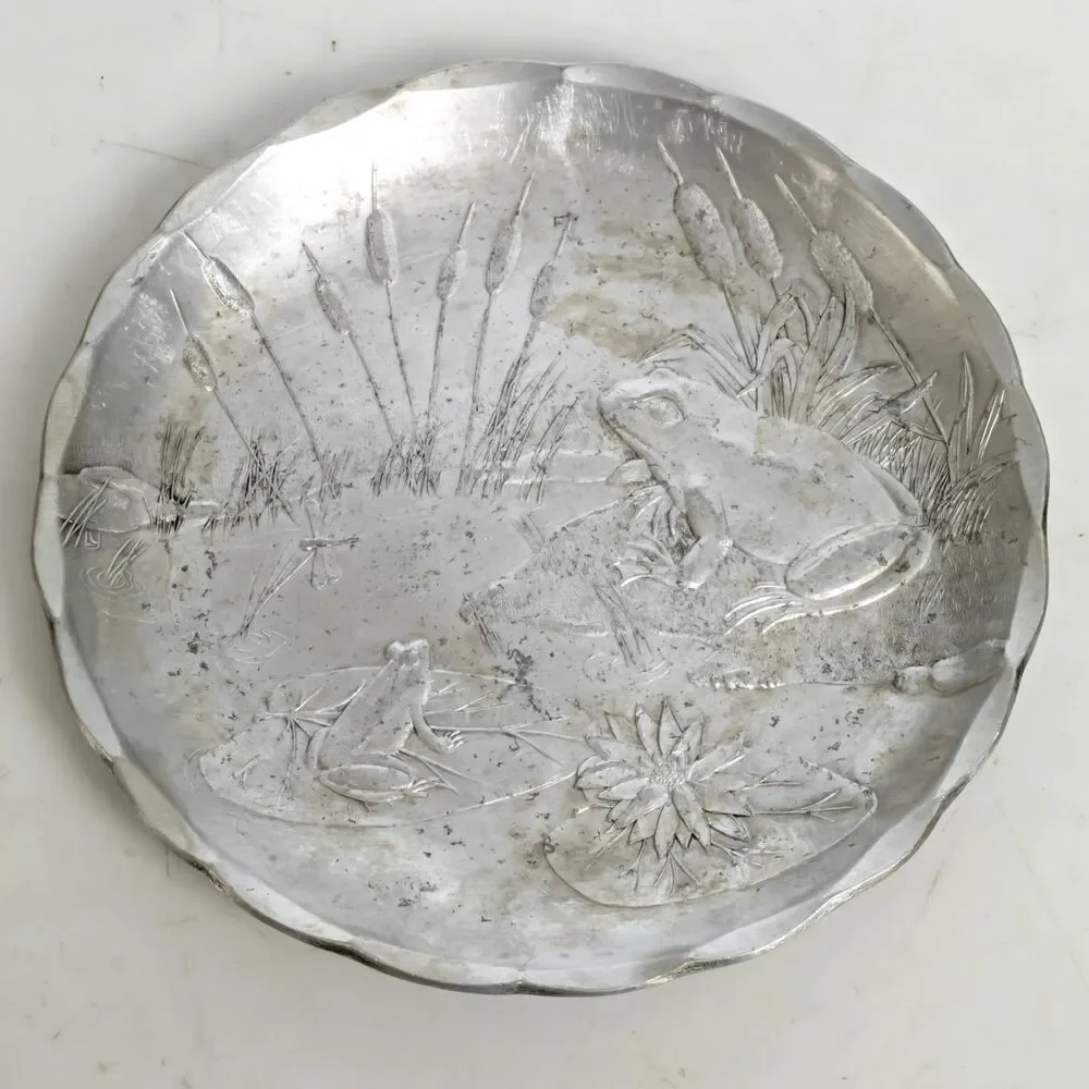 Wendell August Forge Aluminum Trinket Dish Frog Lily Pond Metal Plate 4.5